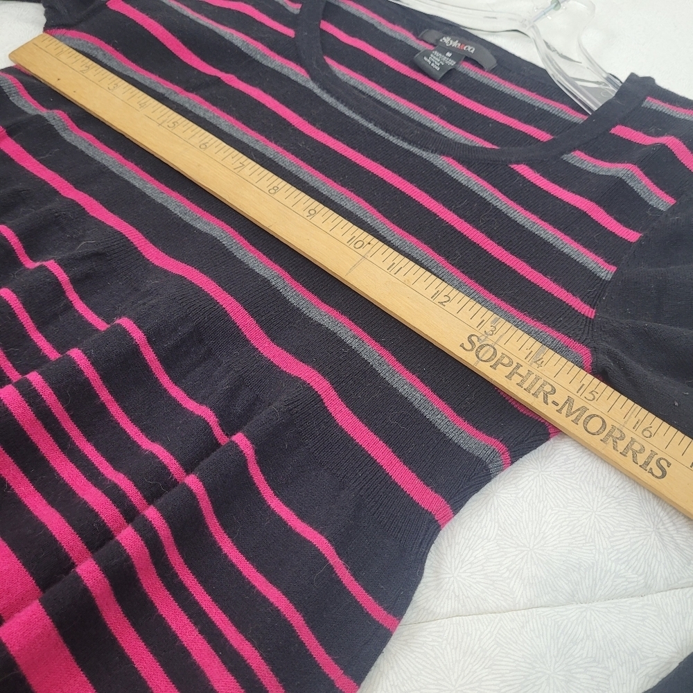 Style&Co Pink Gray Stripes Black baby doll knit sweater boho flare coquette M - Picture 5 of 10